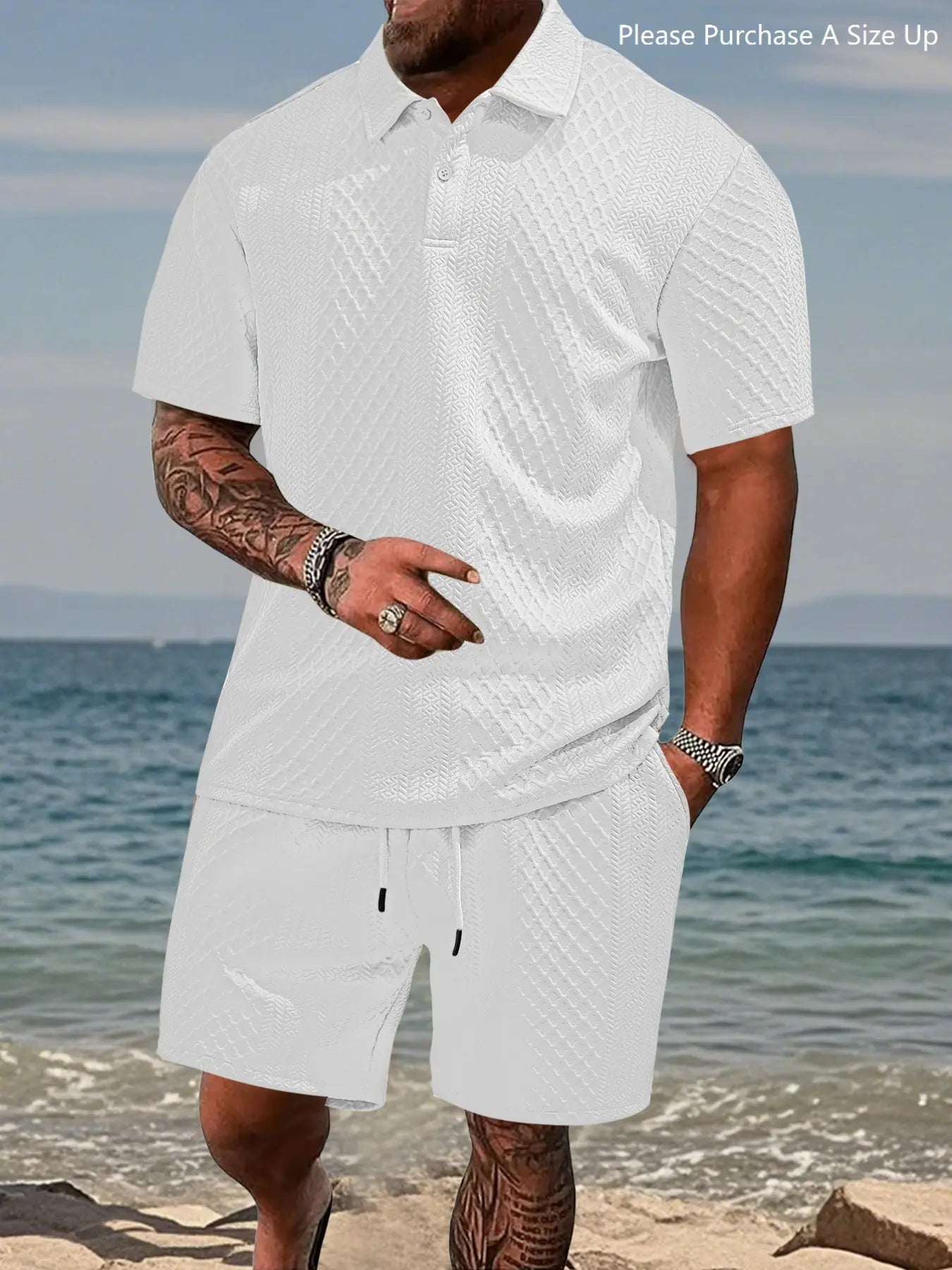 Men'S Solid Polo Shirt & Drawstring Waist Shorts Set with Pockets, Cozy Breathable Two-Piece Outfits for Daily Outdoor Wear, Men Clothes for Summer.It Is Recommended to Buy One Size Larger.