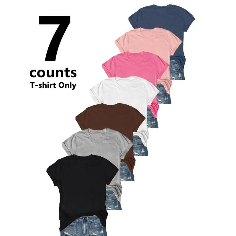 【Limited Time Deal】Women'S Short Sleeve T-Shirts Multipack, Solid Color round Neck Casual Tee Tops Women Underwear（T-Shirt Only）